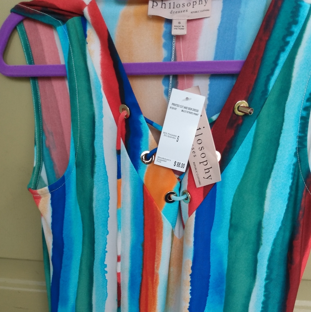 Rainbow Striped color shift dress By Philosophy cruisewear NWT